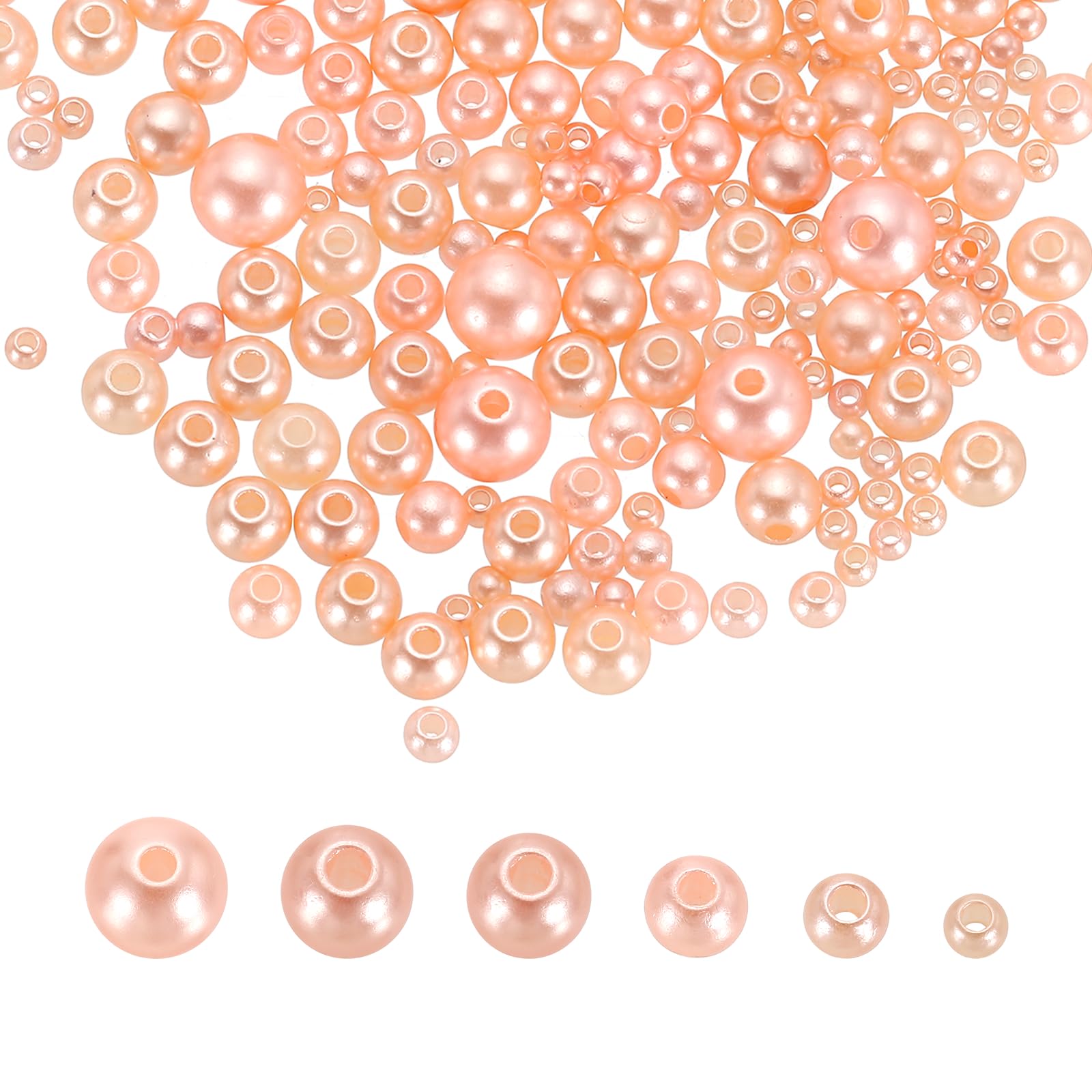 sourcing map 300Pcs Mixed Pearl Beads, 3-8mm Round Loose Crafts Beads with Hole, Plastic Bulk Decoration Spacer for Vase Fillers, Table Scatters, Champagne
