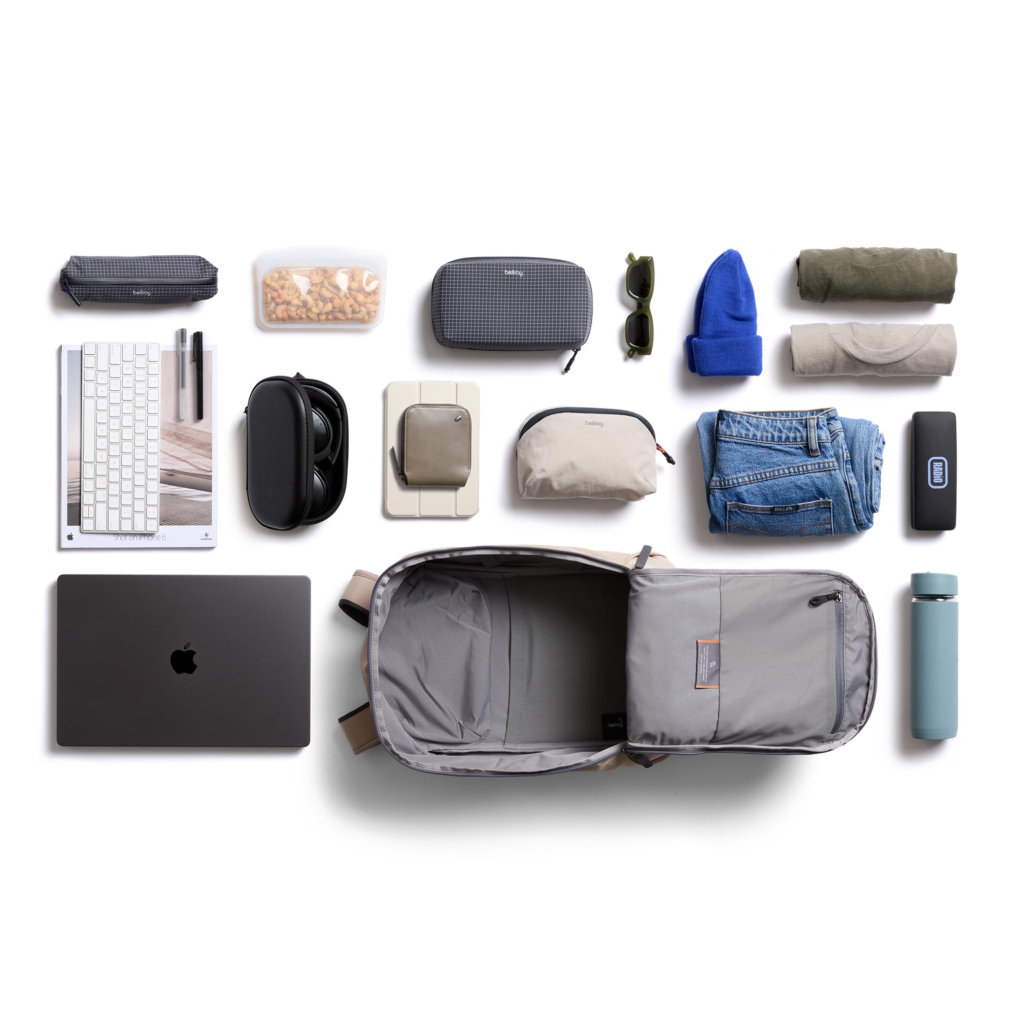 Bellroy Transit Workpack 26L, Mochila para portátil de 16 pulgadas - Stone | Mochila 26L para portátiles de 16 pulgadas, dispositivos tech, la ropa del gimnasio, zapatos, una botella y básicos de diario