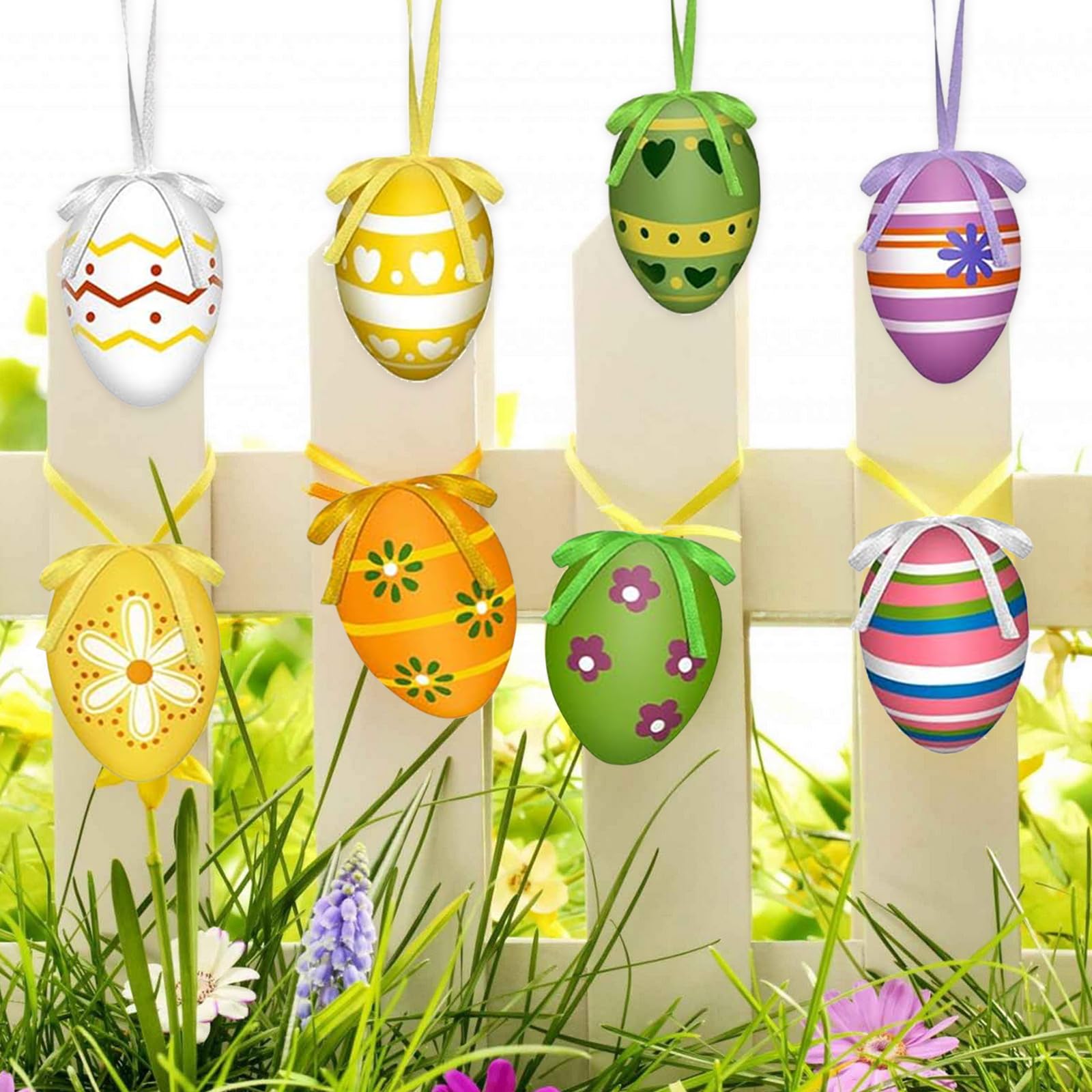 Huevos Pascua Plástico 24 Piezas Colgar árbol Decorativo 24 Huevos De Pascua Decorativos - 4cm, Colores Variados, Ideal Para Decoración Primaveral Adornos Pascua Jardín