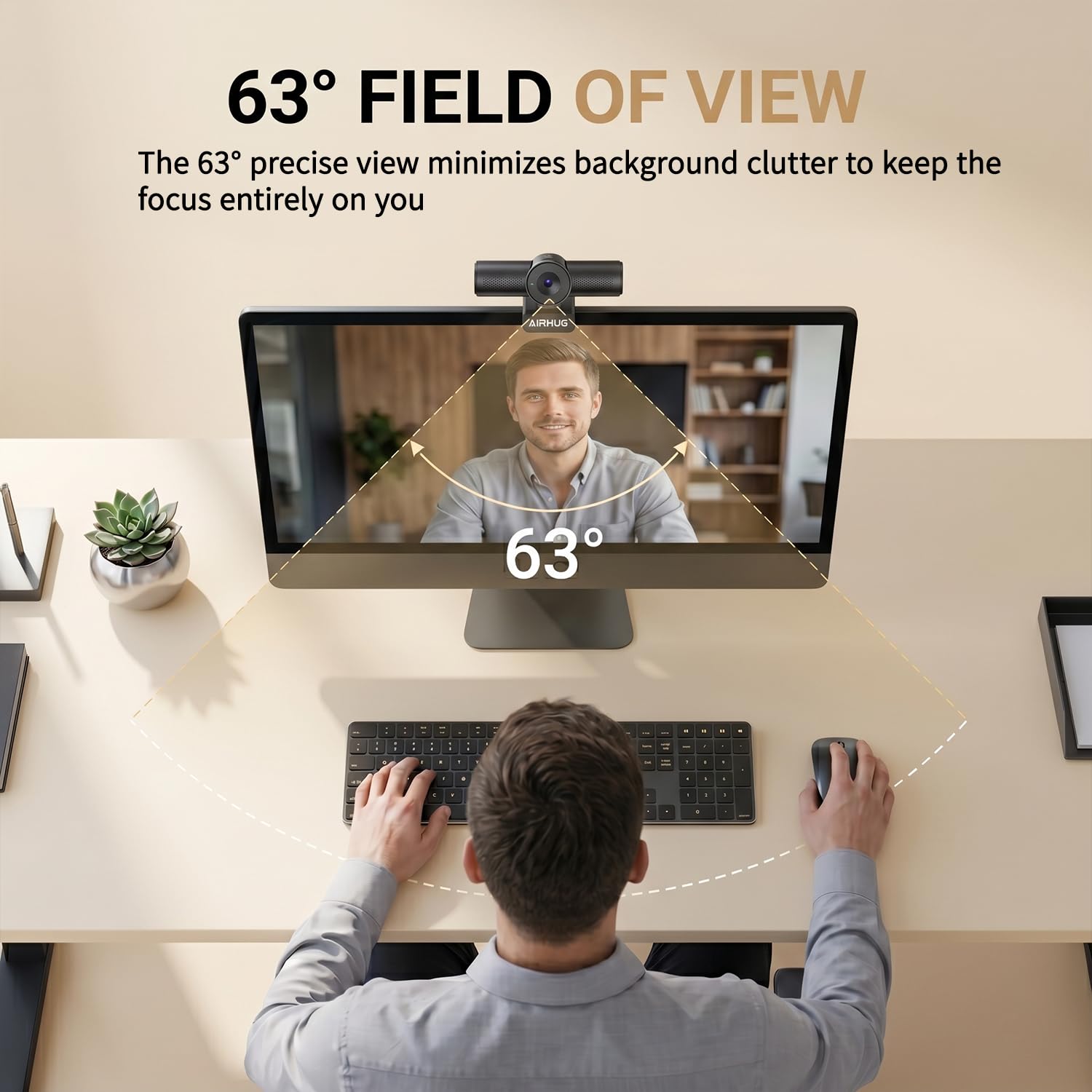 AIRHUG Webcam 4K 30fps con doppio microfono omnidirezionale e copertura per la privacy | Sensore Sony 16MP, autofocus PDAF, correzione automatica della luce, vista messa a fuoco a 63°, Plug & Play USB