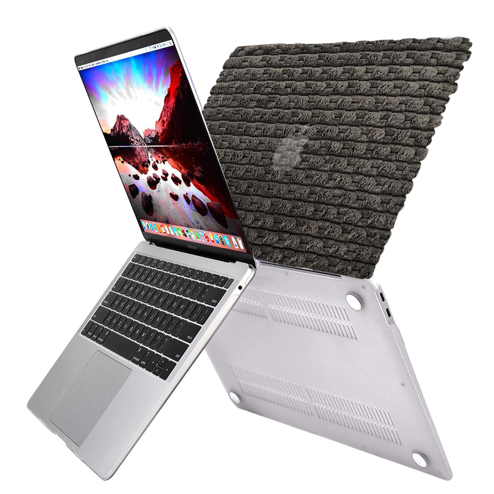 GABraden Compatible With MacBook Air 13 Inch Case,2018-2020Release(A2337 M1 A2179 A1932) With Touch ID & 2 Pack Keyboard Protectors,Faux Skin Plush Design Laptop Hard Shell (Dark Grey-10