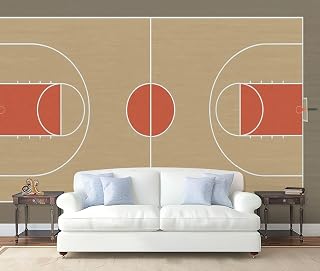 Wall Mural Peel and Stick Top View Basketball Floor Lines Light Wood Large Wallpaper Self Adhesive Contact Paper Removable 3D Wall Sticker for Living Room Bedroom 69"x96"