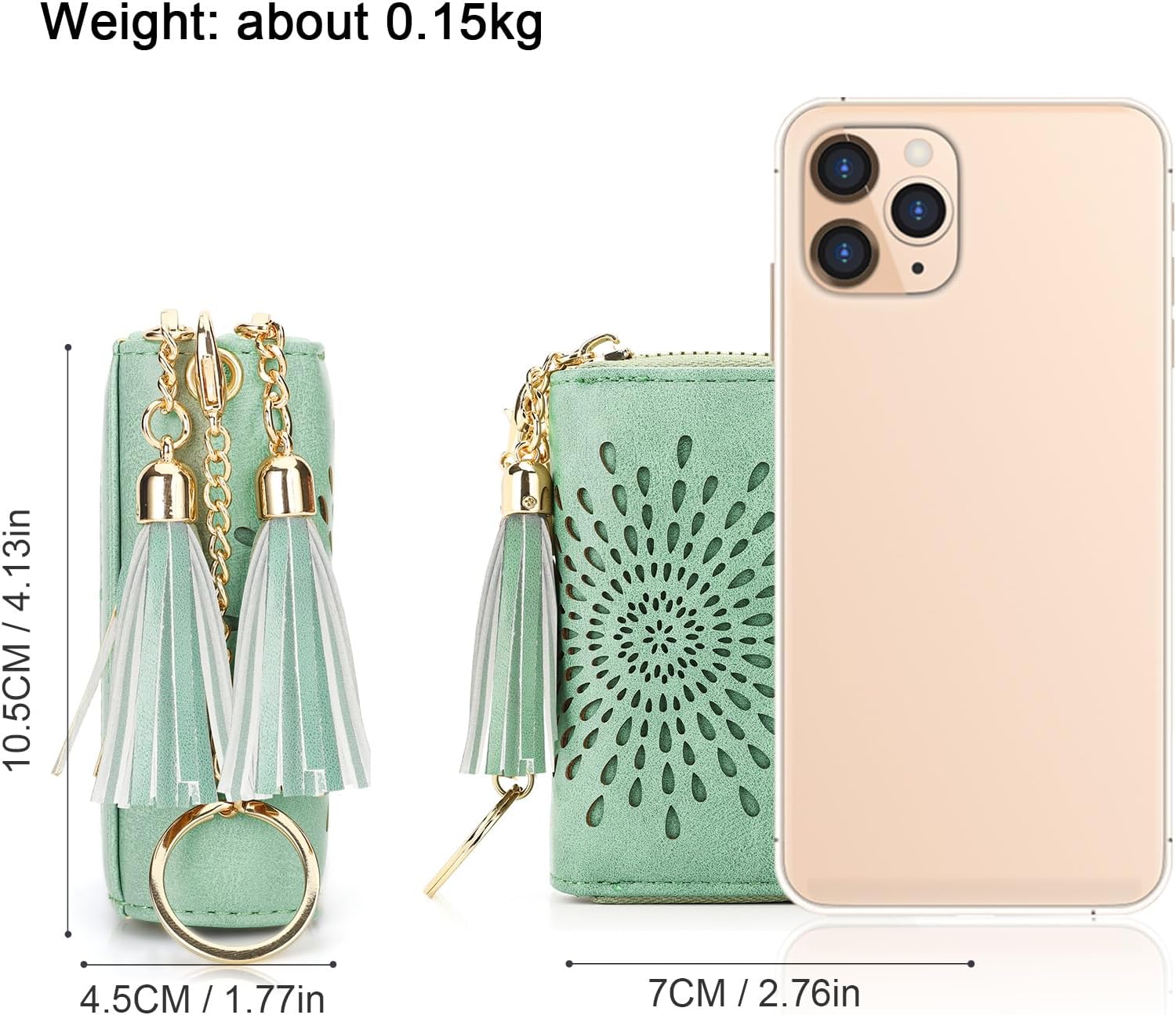 APHISON RFID Credit Card Holder Zipper Card Case Small Wallets for Women Leather Sunflower Style Ladies Girls Credit Card Case Double-Zip Peppermint-Mambo-Green - Image 2