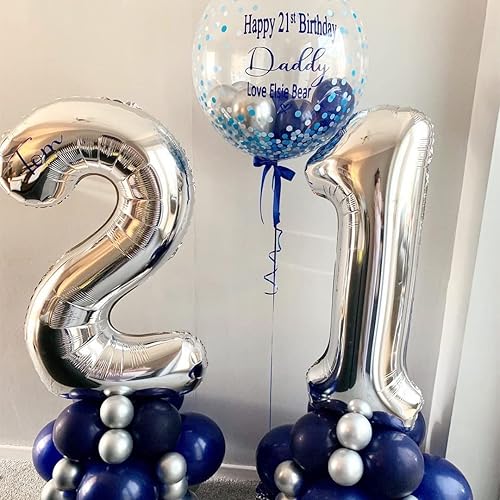 Miniatura 2 de Globos plateados del número 21 del número 12 o 21, globos de papel de aluminio de Mylar de 40 pulgadas para fiestas de cumpleaños de 12 o 21,