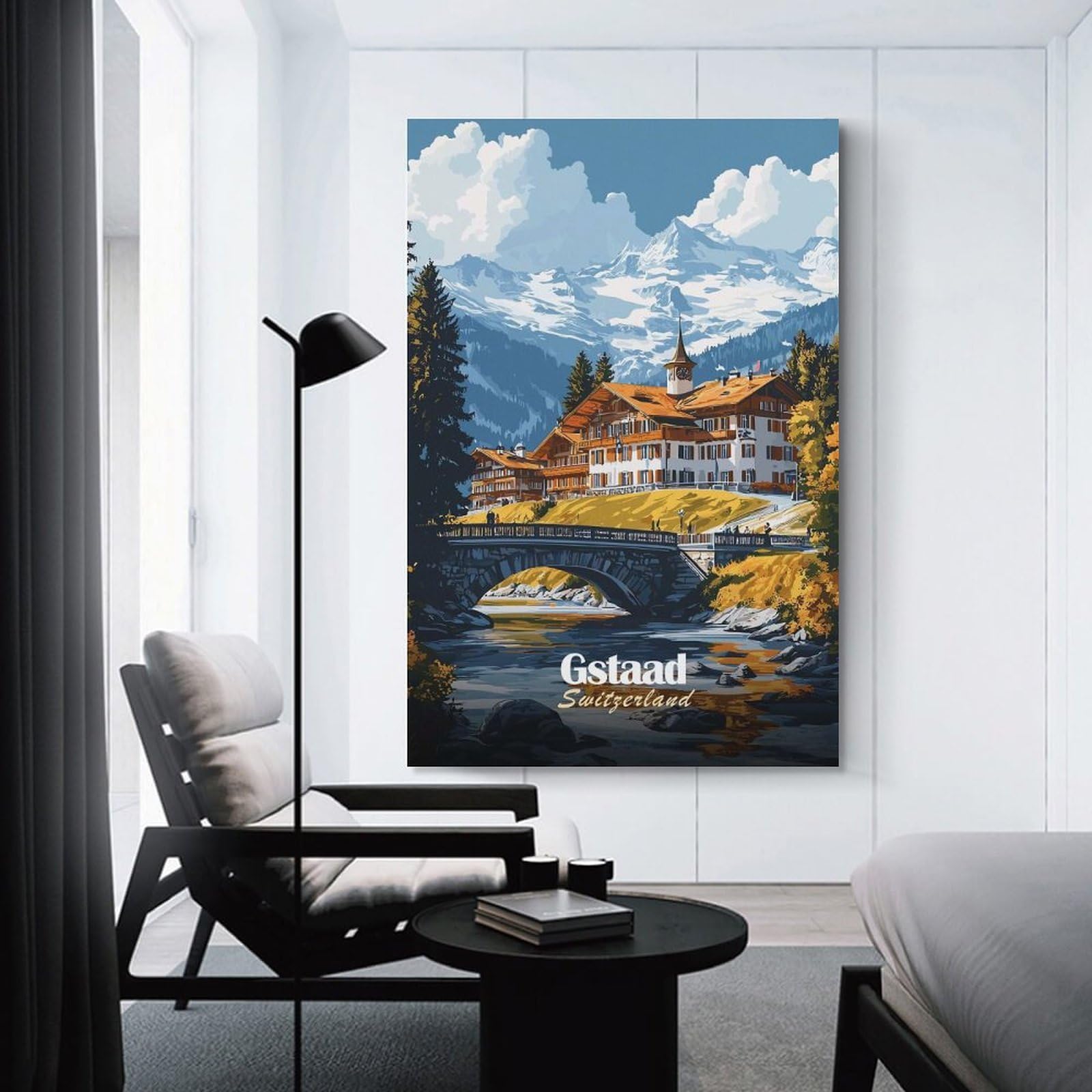 Junmoney Gstaad Switzerland Landscape Home Decor Wall Art, 20x30inch(50x75cm), for Lounge, Bedroom Or Personal Spaces, Thoughtful Wall Decor for Art Lovers