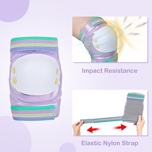 Miniatura 3 de Bienbee Rodilleras para niños, rodilleras y coderas para niños con bolsa de tela láser, rodilleras y coderas para niños de 5 a 8 años para patinaje,