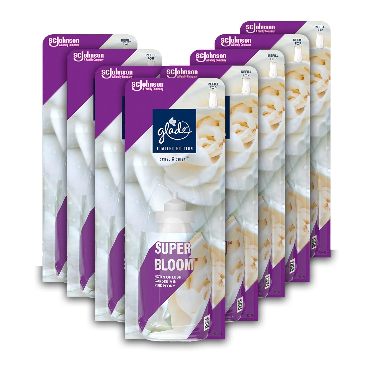 Sense & Spray Air Freshener Refill, Motion Activated Automatic Room Spray and Odour Eliminator for Home, Super Bloom, 8 Refills (8 x 18ml)