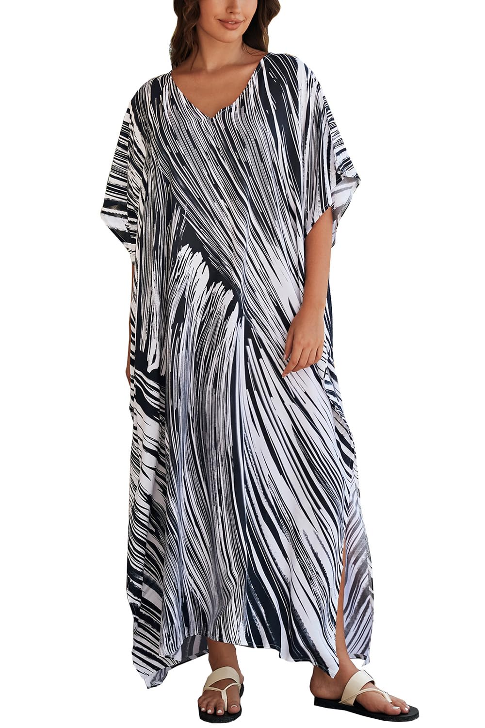 LikeJump Schnelltrocknend Boho Kaftan Beach Maxikleid für Damen Sommer Bikini Cover Ups Übergröße Strandkleider Robes