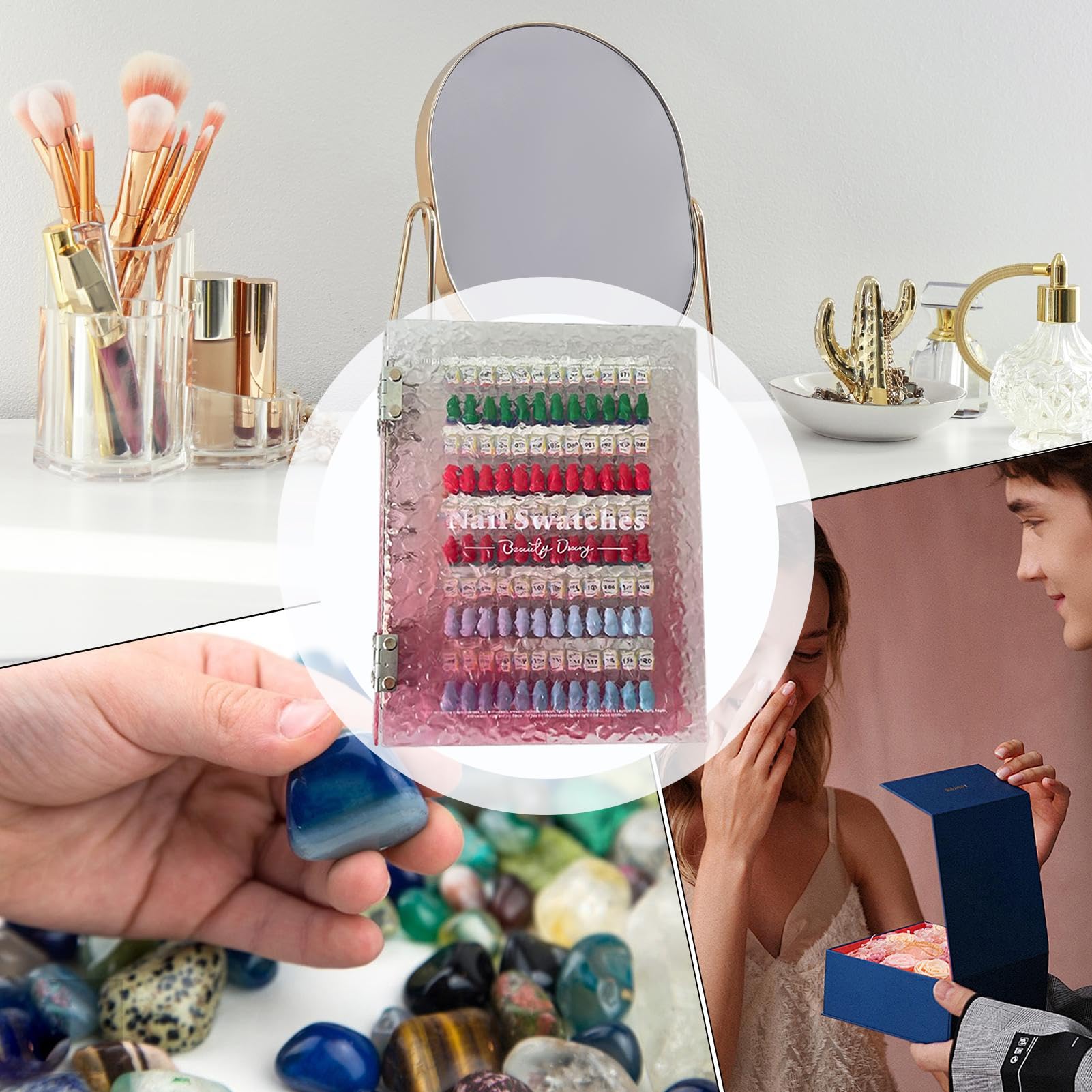 Wzornik Kolorów Paznokci Segregator Na Akcesoria Do Manicure Z Półką | Akrylowa Magnetyczna Książka Kolorów Paznokci Ekspozycja próbek na półce dla manicurzystek i