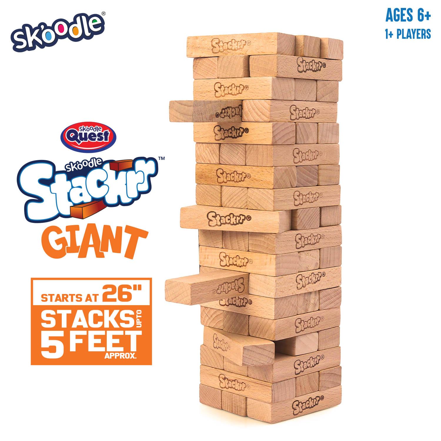 SKOODLE Stackrr Tumbling Tower Tabletop Game With 54 Precision Wooden Blocks Of Premium Beachwood, Fun Game For Adults And Kids, 1 Or More Players (Giant) 1