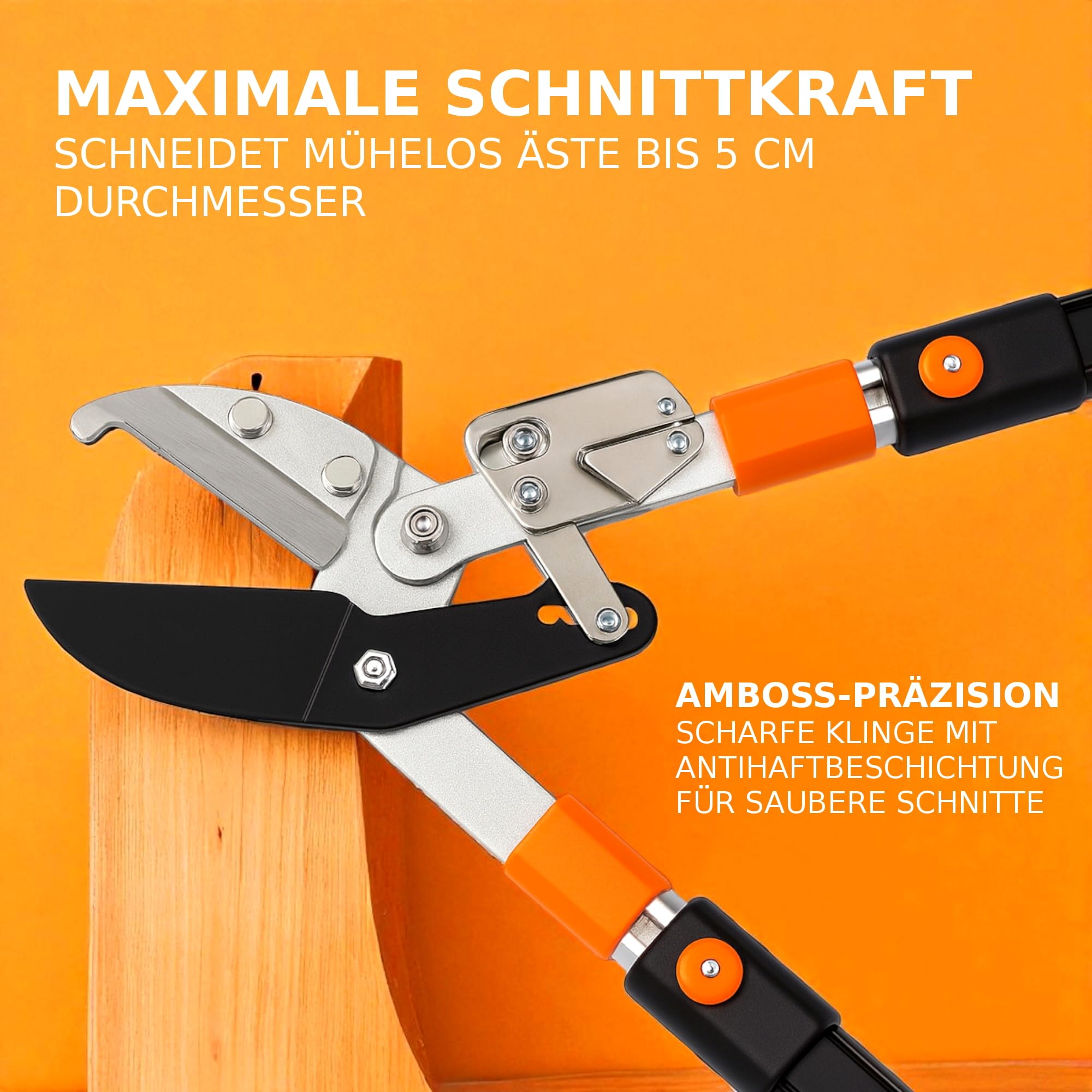 Teleskop Amboss Baumschere Astschere mit 6x Verstellung, mit Ratsche & Übersetzung für dicke Äste, Amboss Heckenschere Gartenschere Lang, Ast Baum Garten Schere, Profi-Gartenwerkzeug