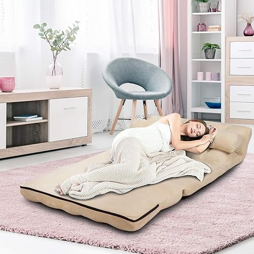 Miniatura 2 de S AFSTAR Safstar Sofá plegable y futón de suelo, sofá cama de tela de 6 posiciones con 2 almohadas y relleno de esponja, sofá perezoso ajustable
