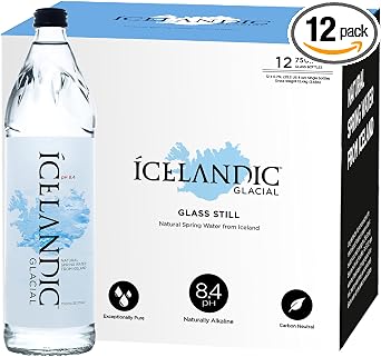 Icelandic Glacial Premium Still Water 12 x 750ml Glass Bottles   Alkaline/Low PH, Recycled Packaging, BPA Free, Carbon Neutral from Icelandic Spring. Low TDS and Mineral Content.