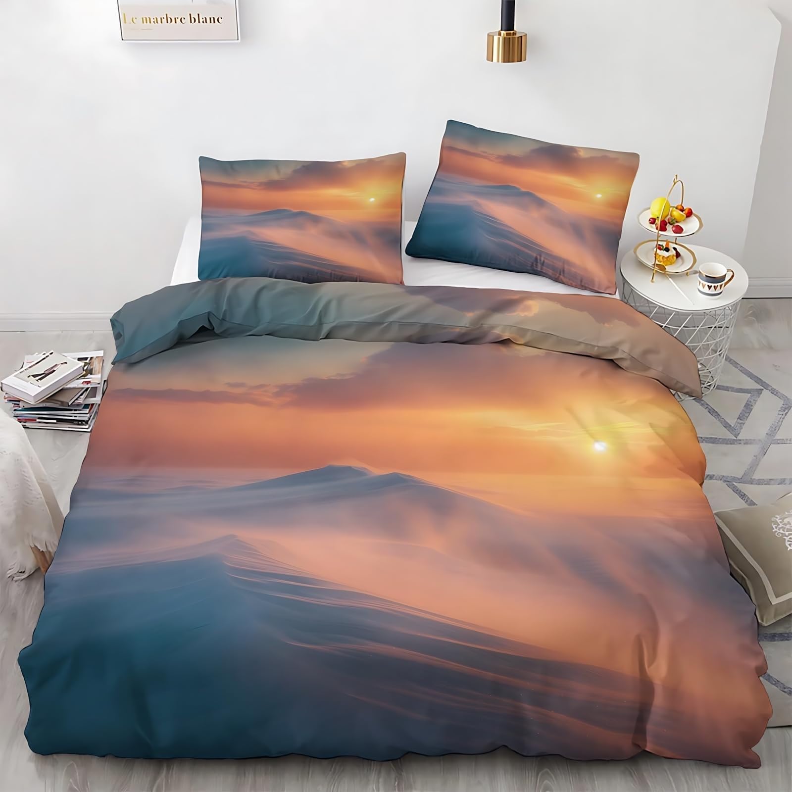 Housse de couette 200x200 paysage parure de lit 1 personne microfibre avec taie