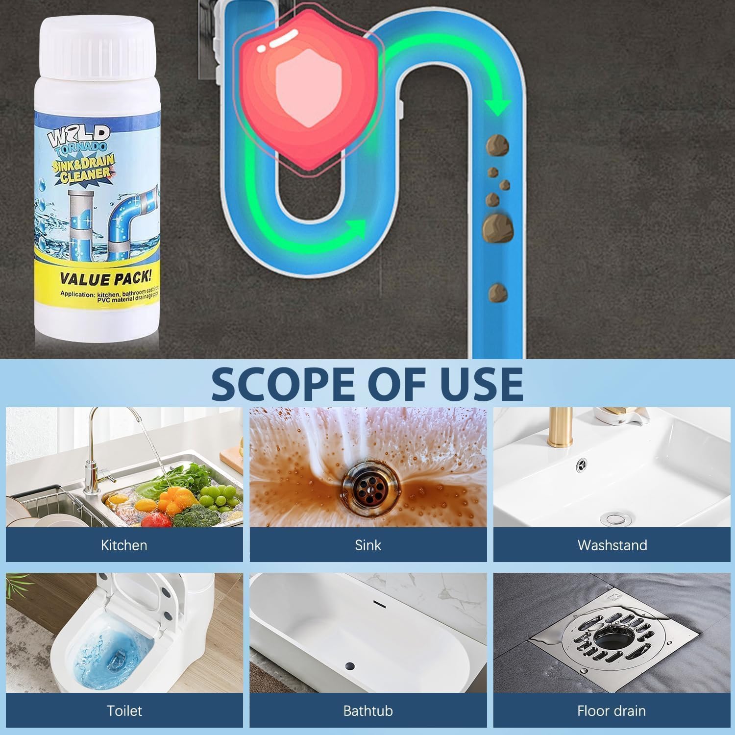 MANTHUMI Powerful Sink & Drain Cleaner Powder | Powerful & Clog Remover Sink Cleaning Powder | Toilet Cleaner, Removes Clogs, in Heavy Duty Clothes Washbasin, Sinks, Pipes (Sink Drain Powder) (1) 2