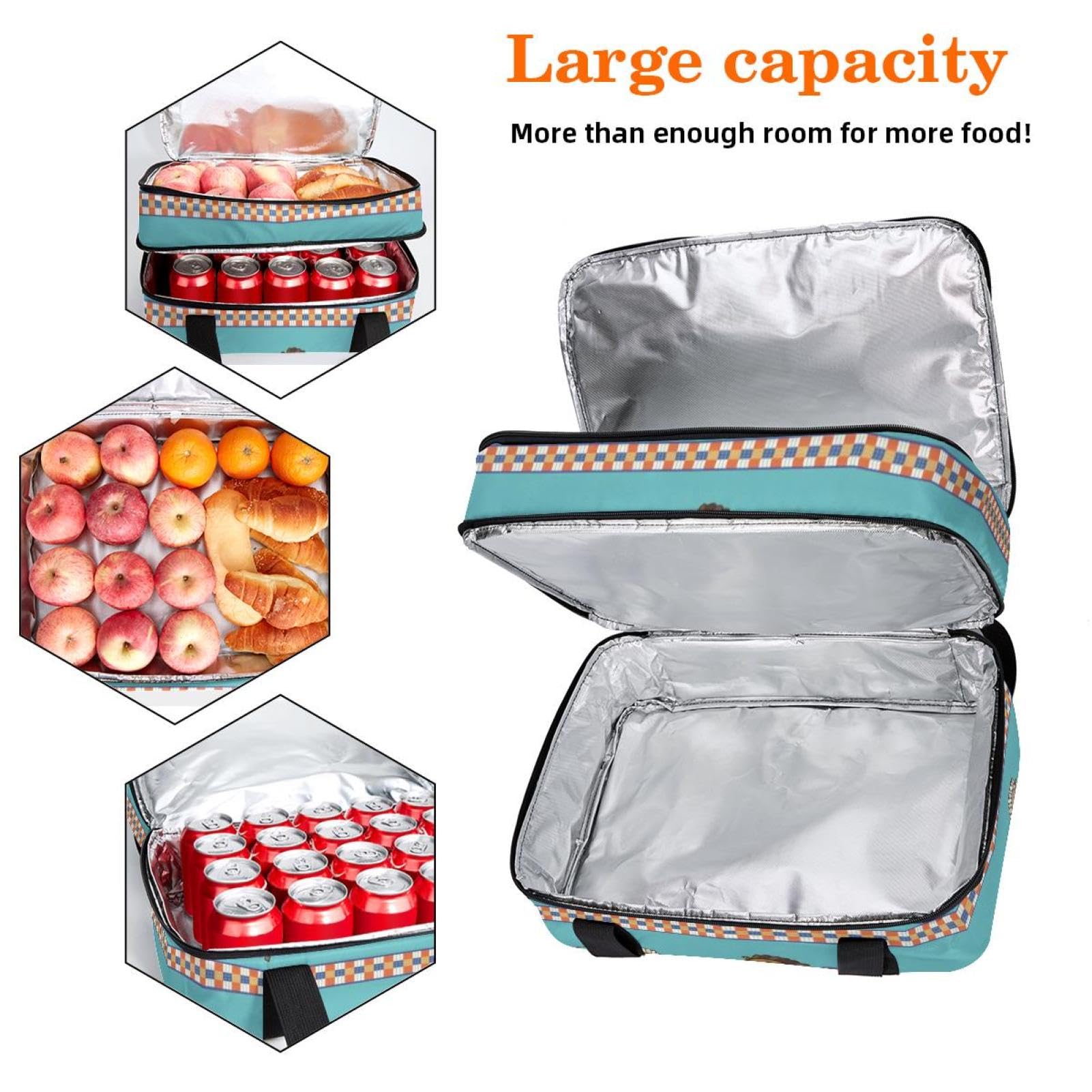 Grand sac à déjeuner isotherme pour homme et femme, double couche, étanche, étanche, réutilisable, sac fourre-tout pour le travail, l'école, le pique-nique, la plage, le camping, les voyages, motif