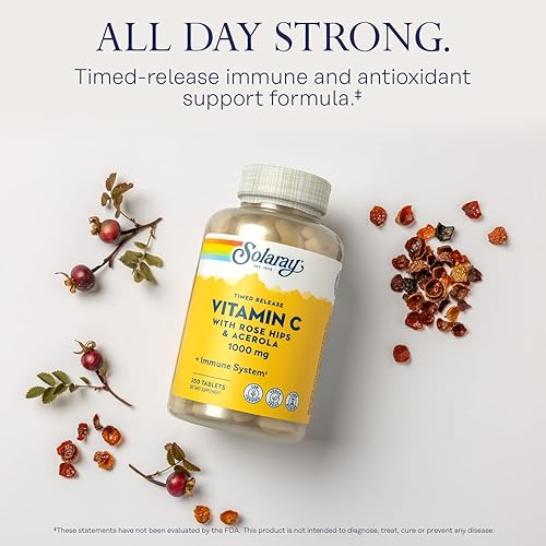 Miniatura 4 de Solaray Cápsulas de liberación temporizada de vitamina C de 1000 mg con bioflavonoides de rosas caderas y acerola dos etapas para alta absorción y