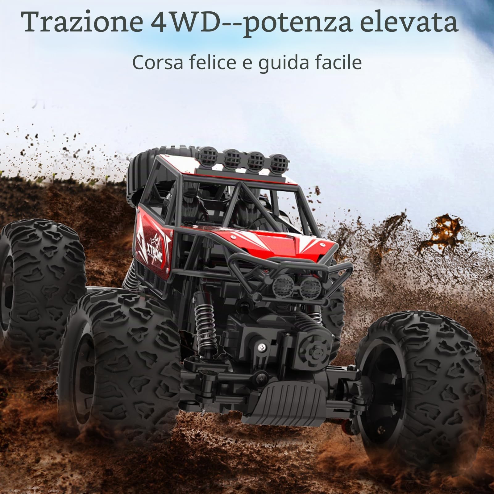 Auto telecomandata 4WD Fuoristrada Auto da arrampicata in lega da 2,4 GHz, Macchinina Regali per Adulti Modalità doppio controllo con orologio telecomando 3 batterie