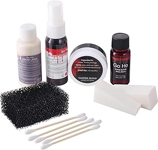 Mysense 3 Kinds of Halloween Fake Blood Makeup and Liquid Latex Kit for Vampire Zombie SFX Makeup,Fake Scars Wounds Burns Makeup,Blood Splatter for Clothes,Stage Blood Coagulated Blood Gel and Sponges Q-tips for Halloween Makeup