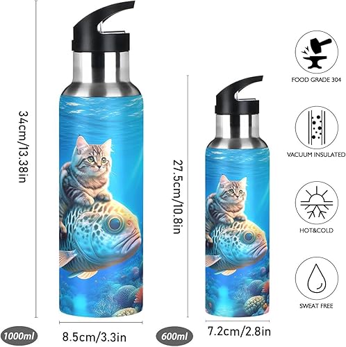 Miniatura 2 de Stainless Steel Water Bottle 20 Oz, Leakproof Water Bottles for Gym Outdoor Travel School, Cute Cat Fish Blue
