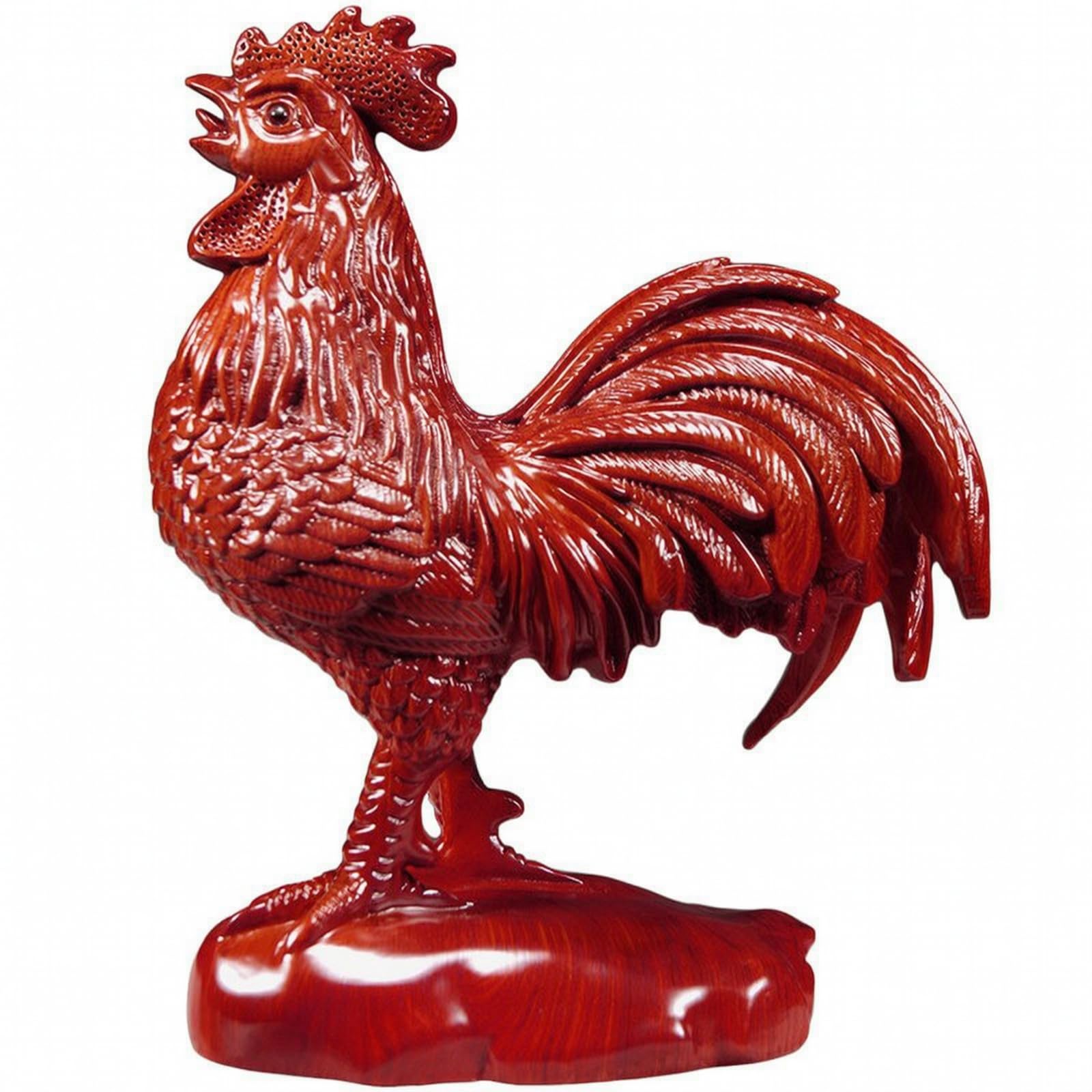 Baoblaze Coq en Palissandre Robuste | Finition e, Statute Coq, Artisanal, pr Salon, Entrée, Collectionneurs, Rouge, 28CM