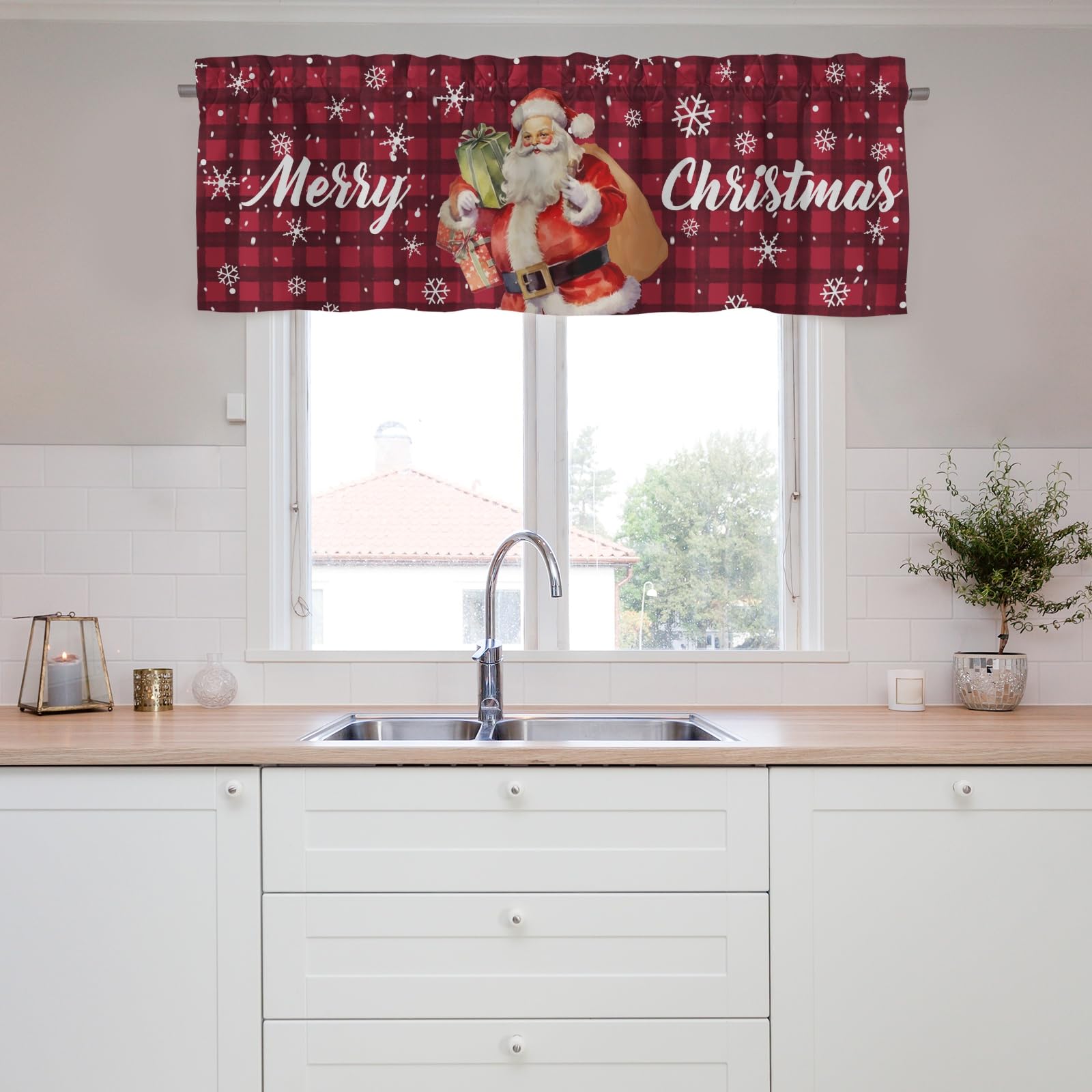 Merry Christmas Valances for Window,Window Valance Short Curtains,Blackout Window Valance,Rod Pocket Valance Window,Farmhouse Country Window Curtains for Kitchen Window Bathroom Living Room Bedroom