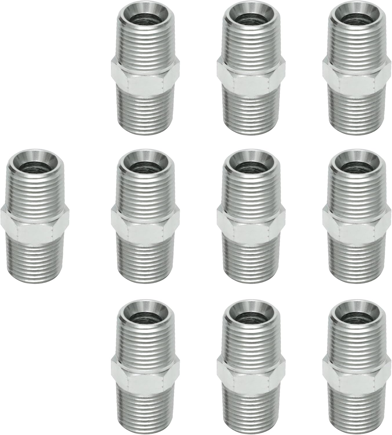HFS(R) 10PCS/PACK, 1/2" NPT Male to 1/2" NPT Male Threaded Hex Nipple Adapter Pipe Fitting Carbon Steel(1/2" NPT x 1/2" NPT, 10PCS)