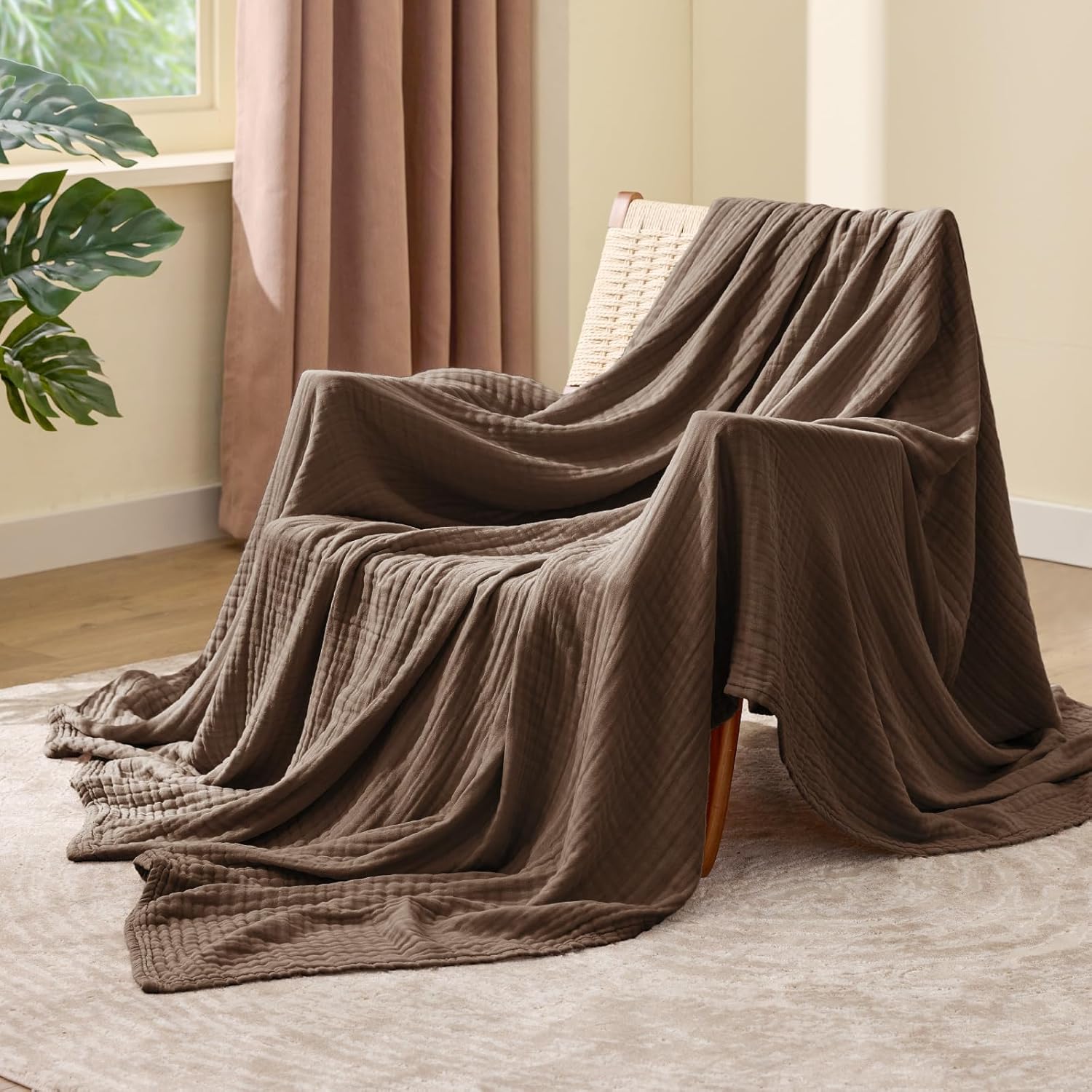 RILIHO Cooling Muslin Blankets for Hot Sleepers, 6-Layer Breathable Gauze Blanket Queen Size, 80% Cotton Throw Blanket for Couch, 20% Rayon Derived from Bamboo, 90″x90″, Sage Green