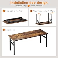Vista 5 de Need Large Computer Desk, 62 inches Long Office Desk, No Install Needed Folding Table Writing Table Workstation for Small Space, Rustic Brown