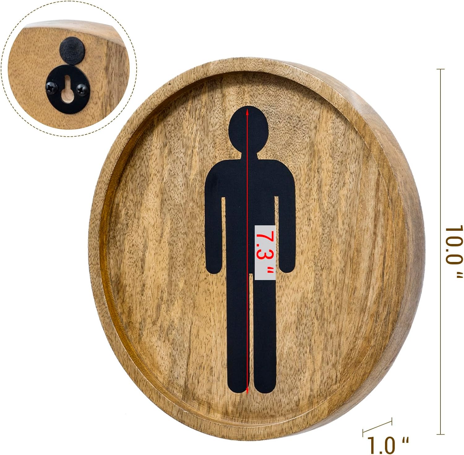 MyGift 10 Inch Round Rustic Solid Mango Wood Wall Hanging Mens and Womens Bathroom Signs with Matte Black Metal Cutout Male Female Gender Symbols, 2 Piece Set - Handcrafted in India