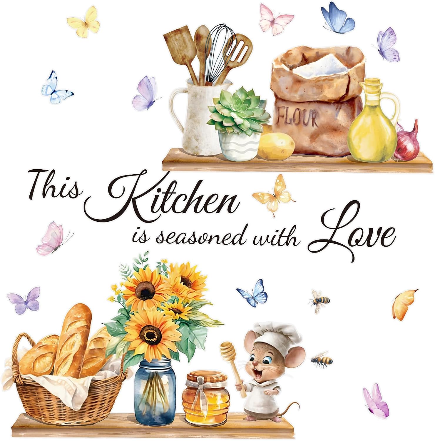 Gebetter Kitchen Wall Stickers Seasoned with Love Wall Art Decals