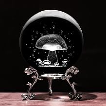 3D Mushroom Crystal Ball with Stand Lase Engraved Glass Sphere Paperweight Mushroom Decor Gift