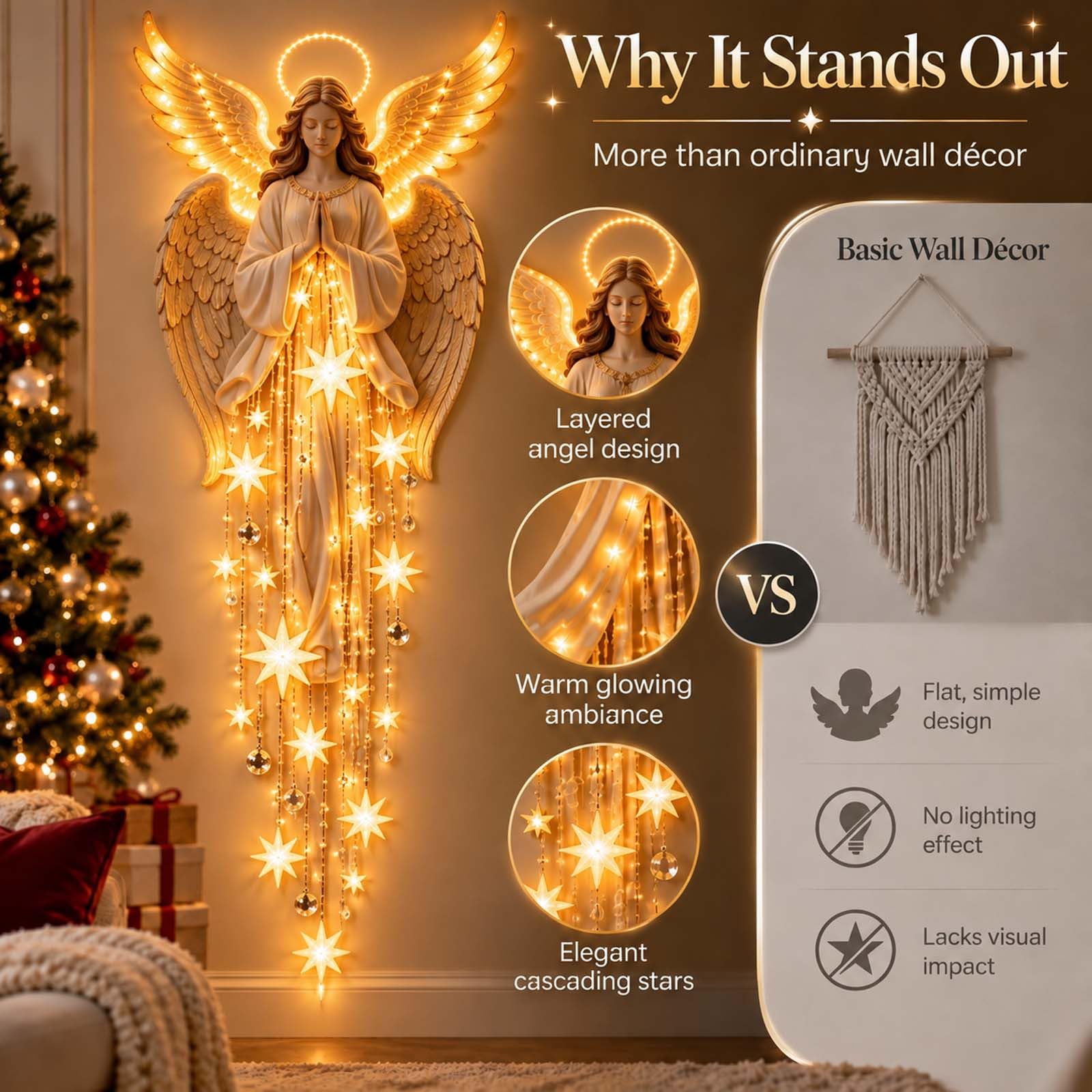 Weihnachtsengel Segen Wandleuchte himmlische Weihnachtsdekoration (Beige, 2