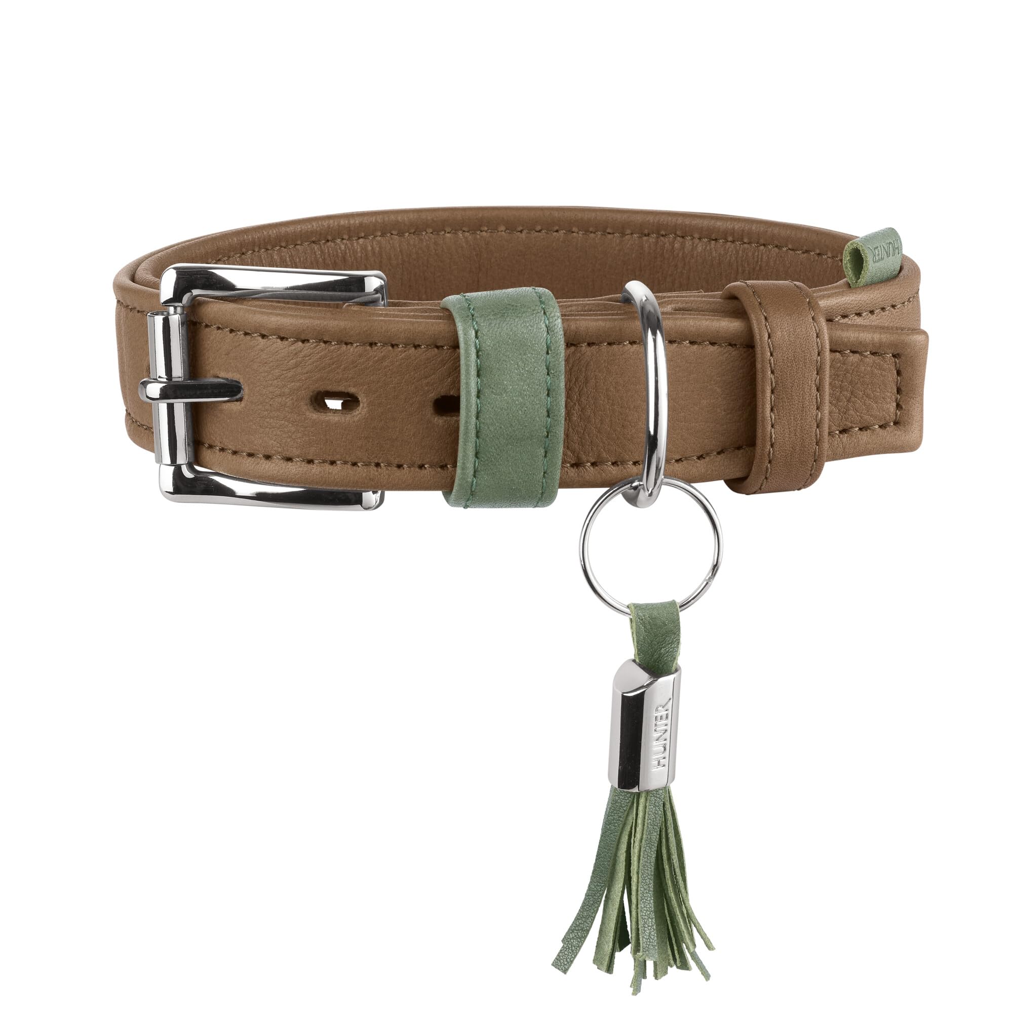Hunter Obroża dla psa Portofino ze skóry premium, bardzo miękka tapicerka i przyjazna dla skóry, z wywiniętymi krawędziami, szlachetna w dotyku, Made in Germany, kolor: taupe/turkusowy, rozmiar: 65