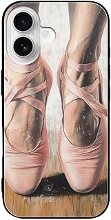 Ballet Shoes Printed Case for iPhone 16, Shockproof Glass Phone Cases Cover, Support Wireless Charging, Anti-Yellowing, Anti-Fingerprint