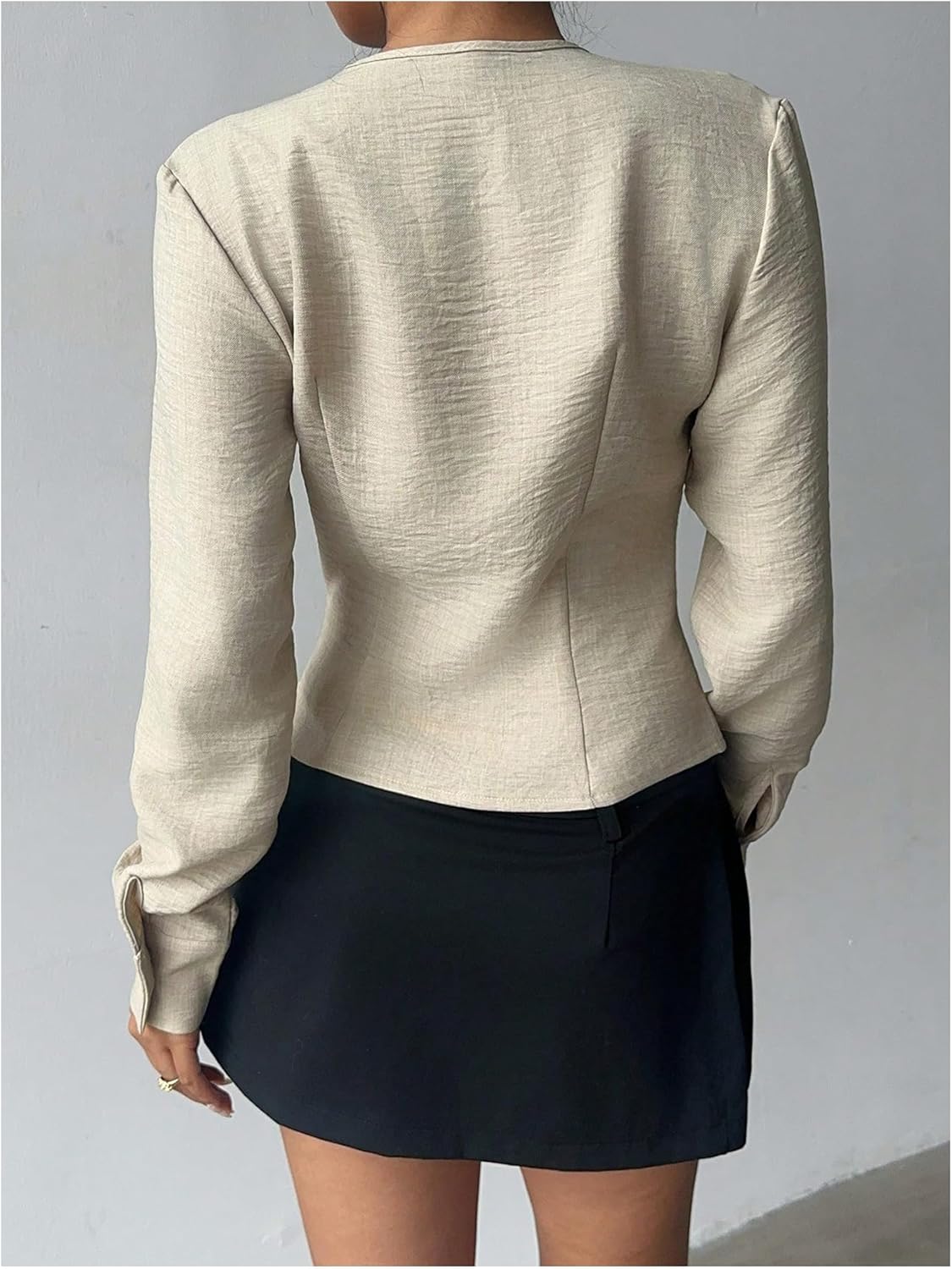 SweatyRocks Women's Deep V Neck Pleated Button Down Shirts Long Sleeve Fitted Going Out Collared Blouse Top - Image 3