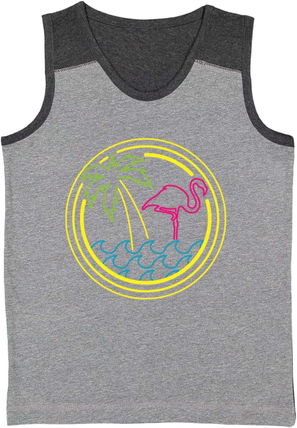Palm Tree & Flamingo Circle - Summer Youth Contrast Back Tank Top