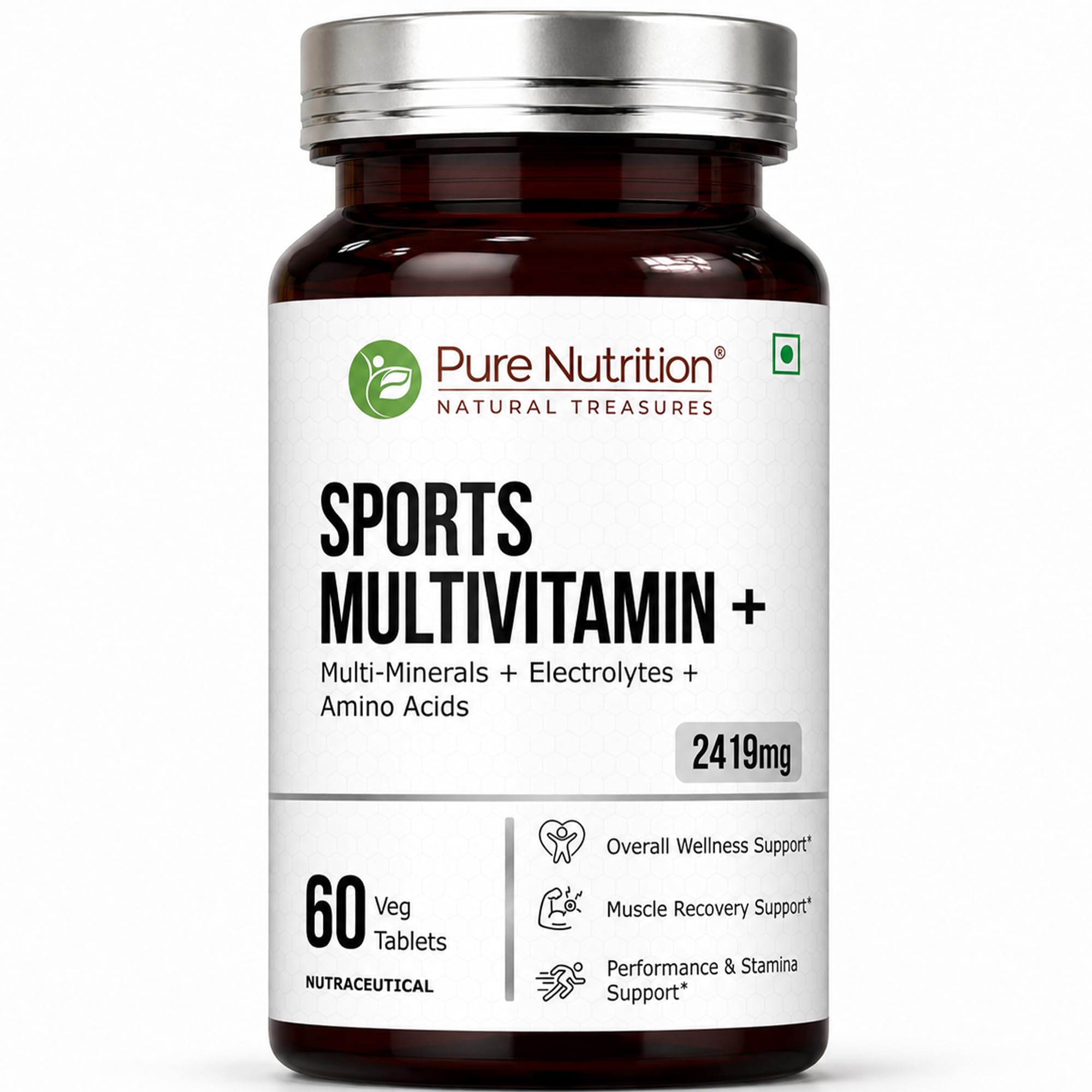 Pure Nutrition Sports Multivitamin+ (2419mg), 60 Veg Tablets | For Men & Women | Multi Minerals, Electrolytes & Amino Acids | Performance, Stamina & Recovery Support-image-4