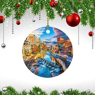 Reedy River and Downtown Greenville South Carolina SC Landscape Ornament City Ornament, City Keepsake Gift for Friends/Tour Pal, Landscape Souvenirs for Christmas Tree Decoration, Xmas Hanging Decor