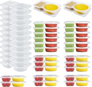 24 Pcs Reusable Snack Containers, 2 Compartment Condiment Containers with Lids for Refrigeration, Portion Control, Outdoor Takeaway Sauce Dip Case.