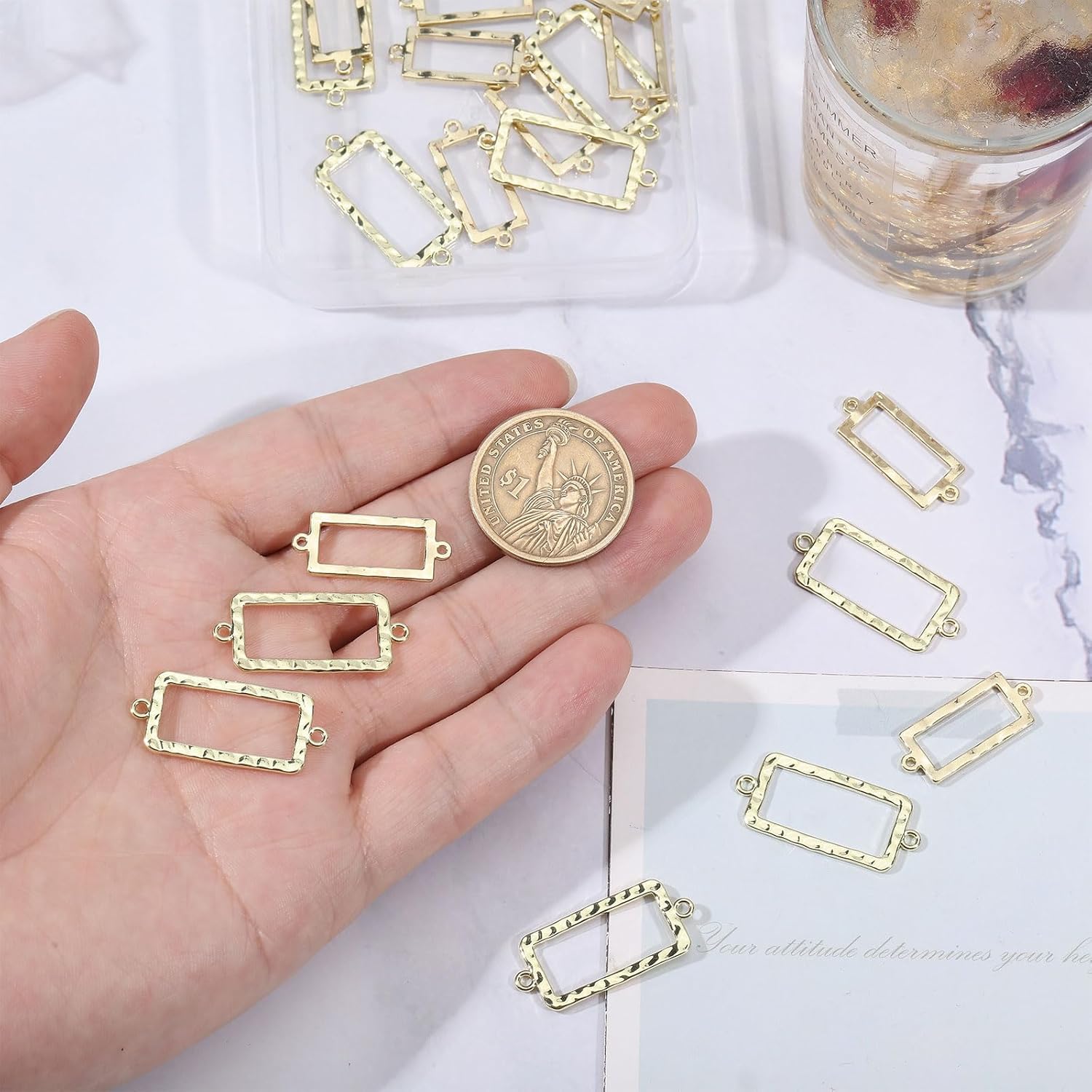 CHGCRAFT 24 Pcs 2 Style Hollow Rectangle Pendant Open Back Bezel Pendants Alloy Hollow Rectangle Frame Charms Blank Hollow Pendant for Earrings Bracelets Necklaces Jewelry Making - Image 3
