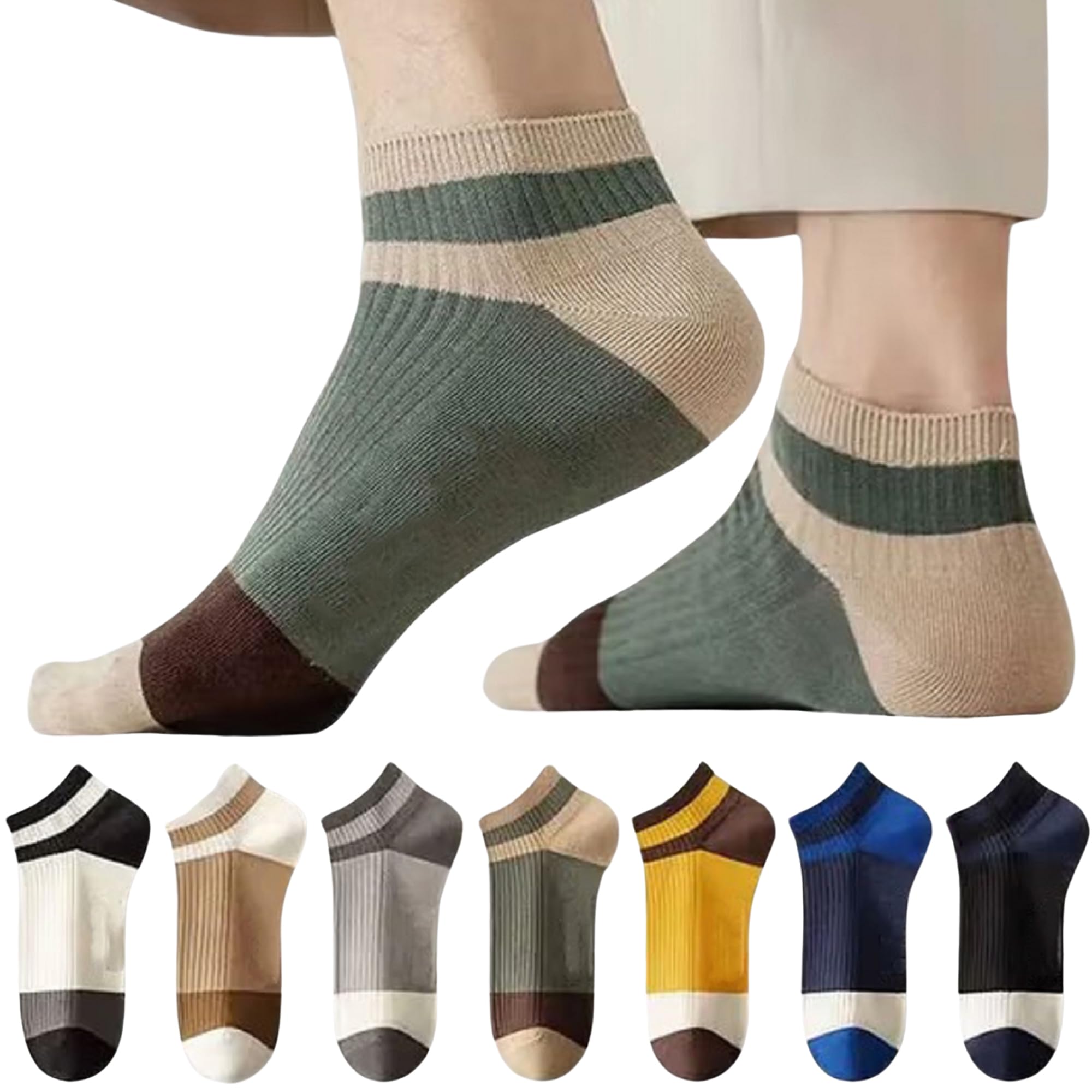 Ankle Length Socks for Men & Women | 7 Pair Multi Color Combo Pack | Cotton Rich, Breathable, Sweat Absorbent, Anti Odor, Stretchable, Durable, Multipurpose Sports, Gym & Casual Use Socks