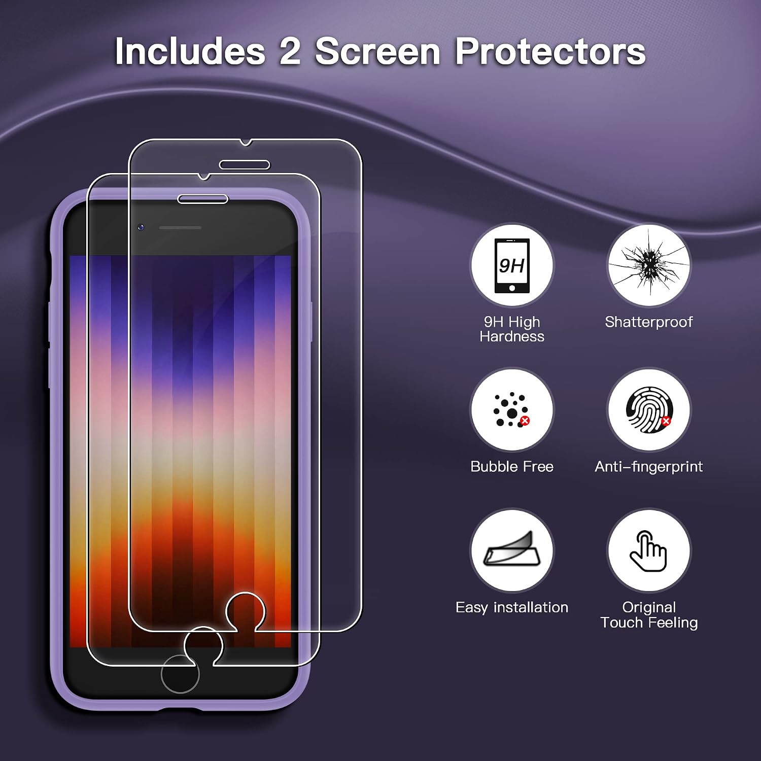 xiwxi iPhone SE Case 2022/3rd/2020,iPhone 8/7 Case,with [2xTempered Glass Screen Protector] [360 Full Body Shockproof] [Heavy Dropproof],Liquid Silicone+Glass Screen Phone Case-Purple