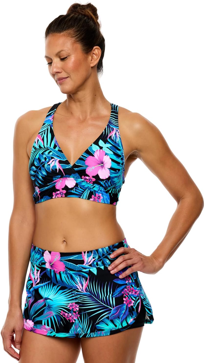 Next By Athena Women's Island Luau 25 Minute Bikini Sport Bra Swimsuit Top