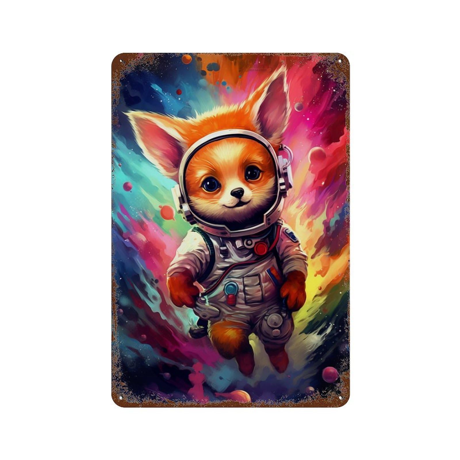 Cosmic Fox Astronaut-3 Retro Metal Sign 11.8"x7.9", Ideal for Basement, Hobby Room And Garage Decor