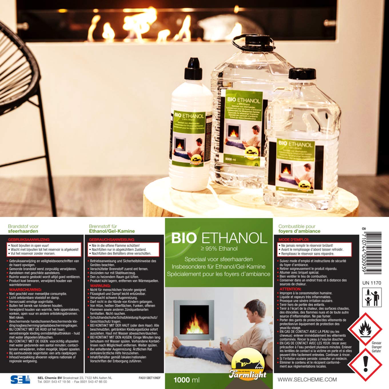 Bioetanolo 10 Litri, Ultra Inodore, Combustibile Ecologico 100% Origine Vegetale, Compatibile con tutte le Stufe Elettriche o Meccaniche
