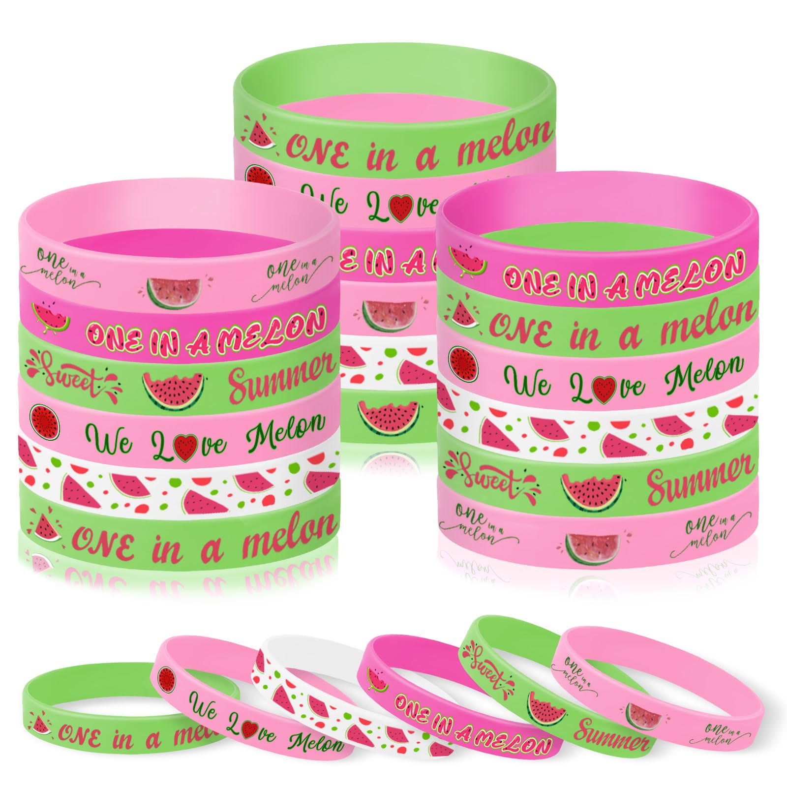 JUNEBRUSHS One In a Melon Party Favors, 42pcs Watermelon Themed First Birthday Silicone Bracelets Rubber Wristbands for One In a Melon 1st Birthday Party Decorations Party Accessories Supplies
