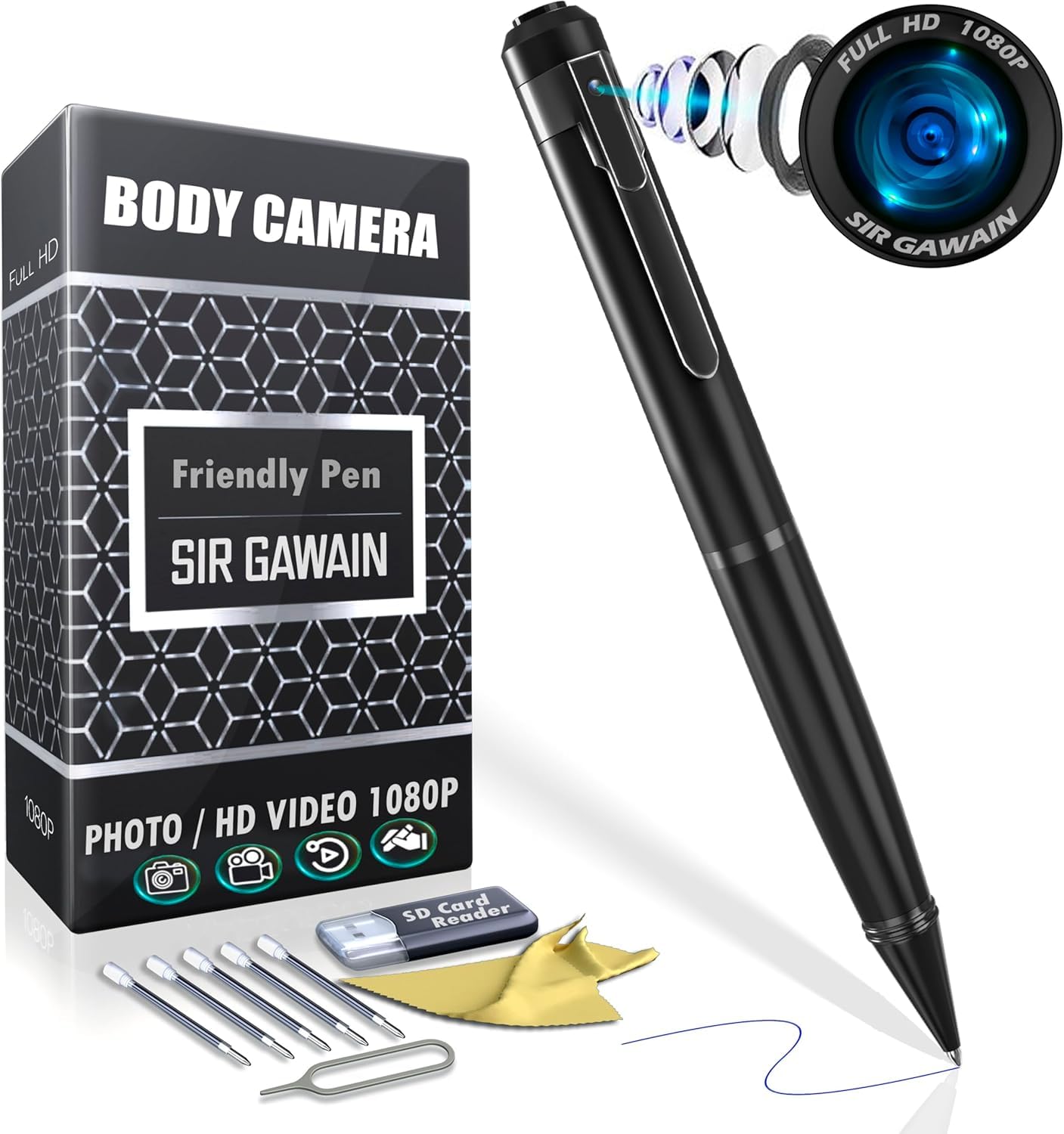 SIRGAWAIN Mini Spy Camera Hidden Camera Pen 1080p - [Upgraded 2024] Small Nanny Cam Spy Pen Camera Full HD Video or Picture Taking - Secret Camera with Wide Angle Lens, Rechargeable