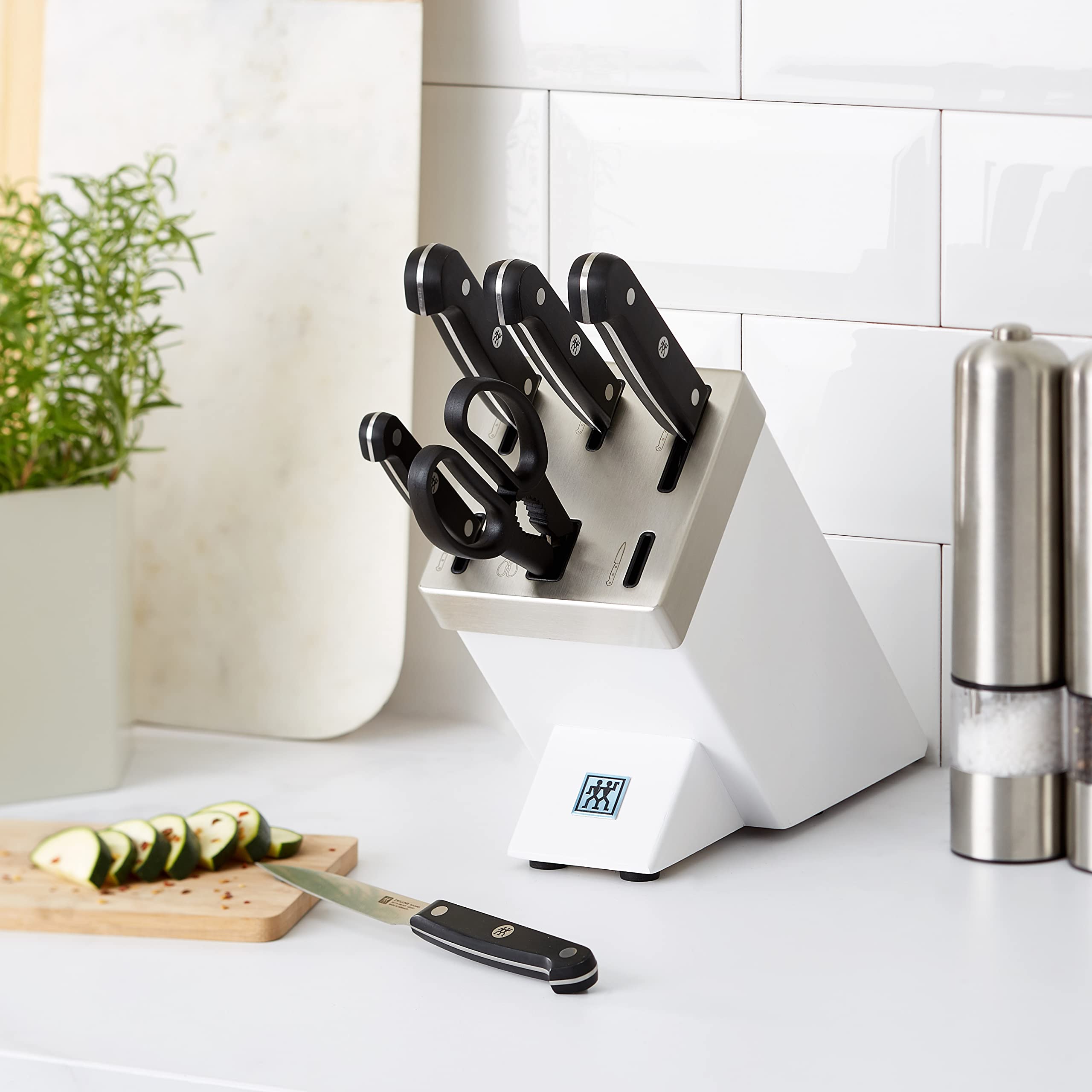 ZWILLING Gourmet bloque de cuchillos autoafilable, 7 piezas, acero especial inoxidable, blanco, Made in Germany