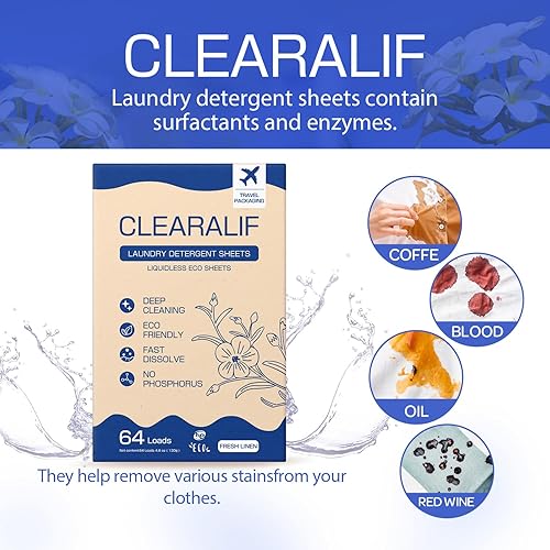 Miniatura 50 de CLEARALIF Sábanas de detergente para ropa de hasta 160 cargas, lino fresco, ideal para viajes, apartamentos, dormitorios, tiras de detergente